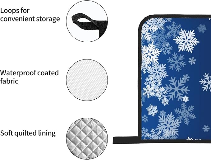 Oven Mitts and Pot Holders Sets of 4 Snowflake Blue Winter Christmas Kitchen Potholder Gloves Heat Resistant Non-Slip for Chef Baking Cooking Grilling BBQ Mittens