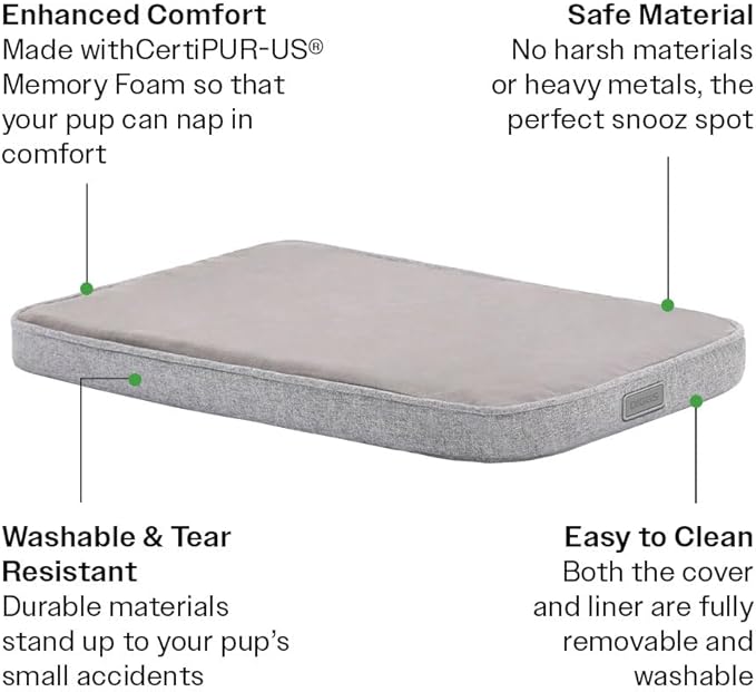 Diggs Snooz Memory Foam Dog Bed - Ideally Sized Revol Dog Crate Pad - Premium Orthopedic Pet Bed for Crate or Home - Grey, Intermediate
