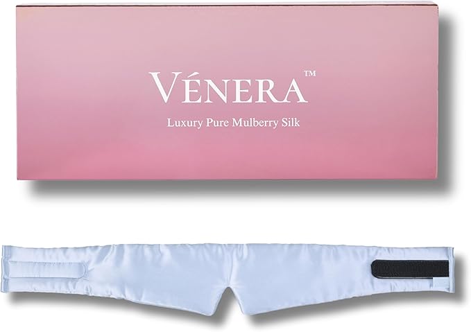 Vénera Silk Eye Mask - 100% Pure Mulberry 22 Momme Silk Sleep Mask, Adjustable Sleep Mask for Women and Men(Adjustable, Cloud Blue)