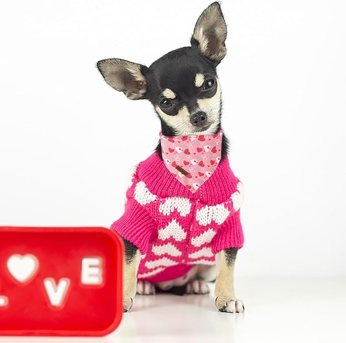 Unique Style Paws Dog Valentine's Dog Bandanas 2Pcs Washable Cotton Triangle Love Heart Lock Puppy Scarfs for Small Medium Large Dogs and Cats