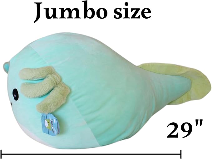WORLD OF PLUSH 29-Inch Jumbo Axolotl Plush – Giant Stuffed Animal Toy for Kids & Adults – Soft Kawaii Squishy Plushie Pillow – Cute Axolotl Gift for Girls, Boys, Bedroom Decor