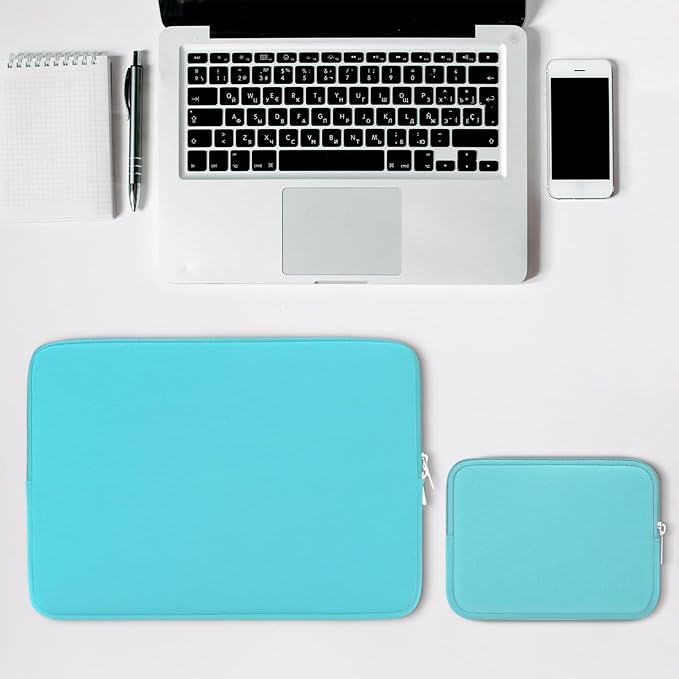 RAINYEAR 15 Inch Laptop Sleeve Protective Case Fluffy Lining Cover with Accessories Pouch, Compatible with 15.4" MacBook Pro/Air A3241 A2941 A3114 A1938 A1707 A1990 (Blue, Upgraded Version)
