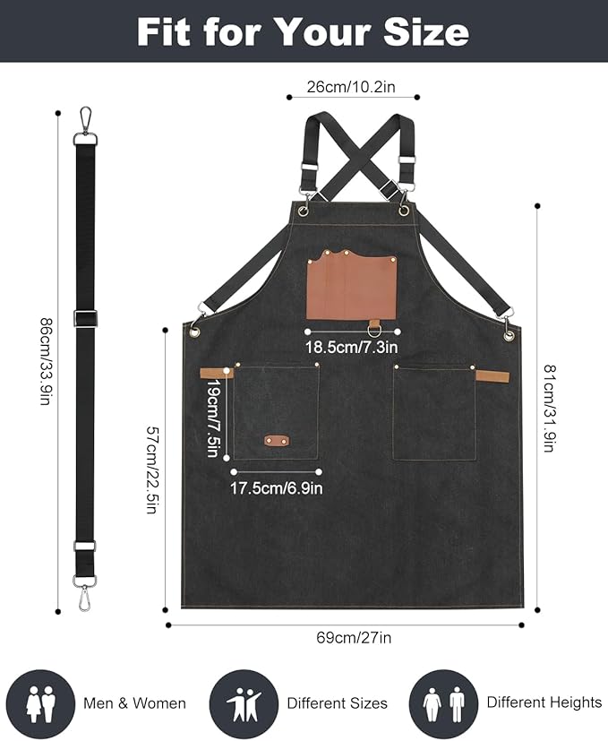 Kitchen Apron - 3 Large Pockets, Cross Back Apron With Adjustable Straps, Cooking Kitchen Chef Apron For Women And Men, Wear-Resistant & Easy To Clean.（Black）