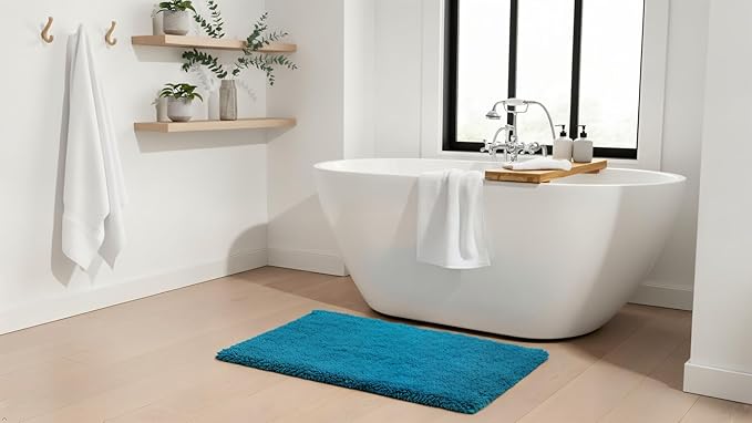 C23 Luxury Shag Bath Rug | 2200 GSM Ultra-Soft Plush Thick Bathroom Mat | 20"x32" Teal High-Density Shaggy Rug | Non-Slip Natural Latex Back, Absorbent, Machine Washable, 1 Piece