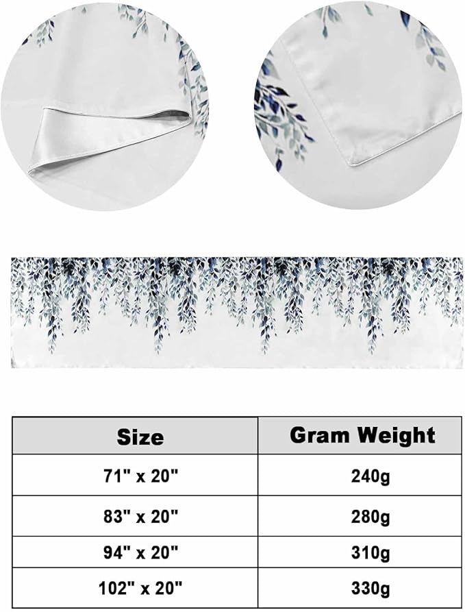 DecorLovee Blue Teal Eucalyptus Bed Runners for Cal King Size Bed, Weeping Botanical Decorative Bed Throws for Foot of Bed, Leaf Watercolor Bed Runner Sofa Throw Bedding Scarf Slipcover for Bedroom