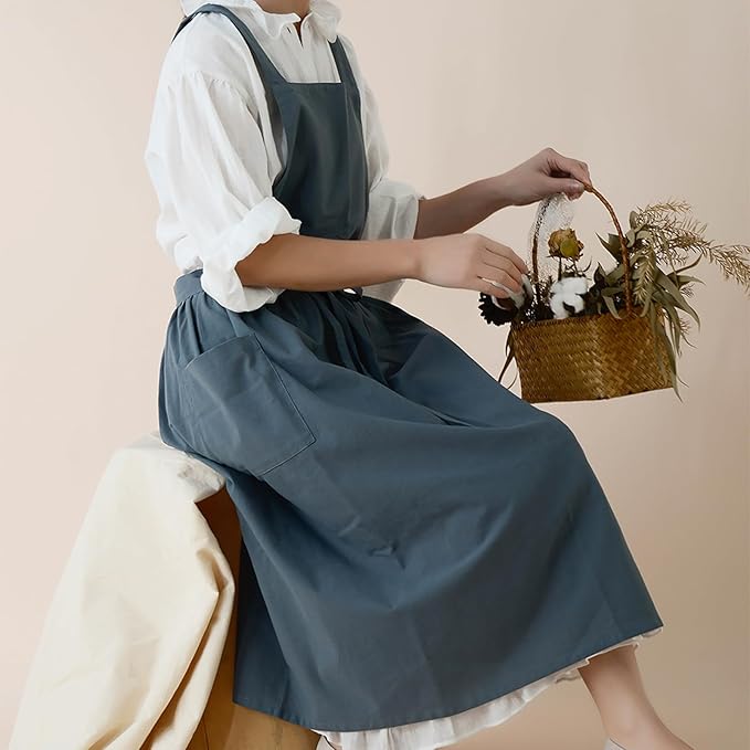 ODIZLI Frill Apron for Women Cotton Cross Back Vintage Ruffle Apron for Garden Cooking Aprons