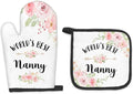 Nanny Gifts Oven Mitts and Pot Holders Sets, Nanny Gifts for Grandma from Grandkids Kitchen Decor Accessories Sets, World’s Best Nanny Heat Resistant Oven Glove Potholders for Kitchen Cooking