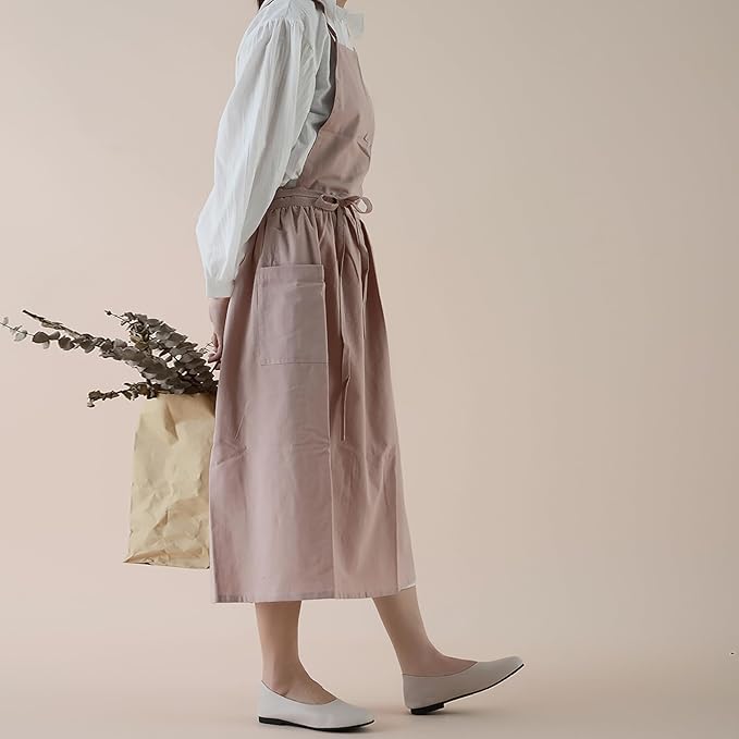 ODIZLI Frill Apron for Women Cotton Cross Back Vintage Ruffle Apron for Garden Cooking Aprons