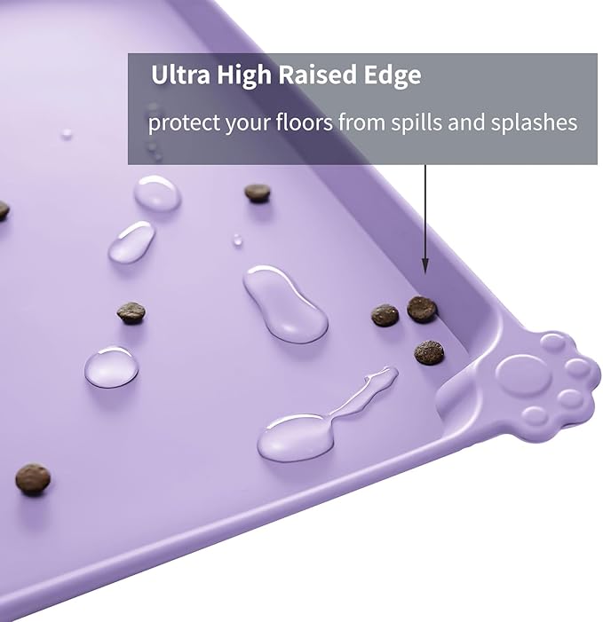Reopet Waterproof Pet Feeding Mat with High Raised Edges, Heavier and Thicker Placemats for Cat Dog Water Bowl with BPA Free, Dogs Cats Food Mats for Messy Drinkers to Prevent Spill and Protect Floors