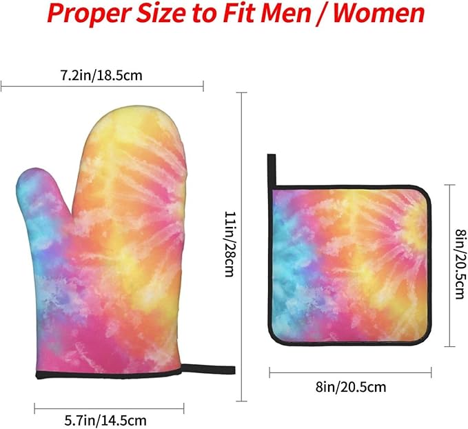 Oven Mitts and Pot Holders Sets of 4 Colorful Tie Dye Kitchen Potholder Gloves Heat Resistant Non-Slip for Chef Baking Cooking Grilling BBQ Mittens