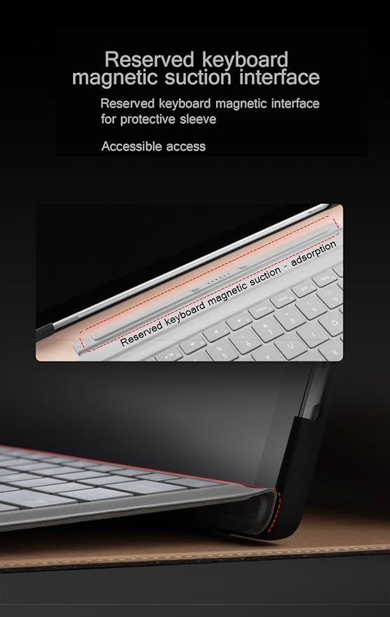 NANRUIL for Microsoft Surface Pro 8 13 inch Case 2021 Genuine Leather Cover Protective Shell Compatible with Type Cover Keyboard and Pencil Holder.Red
