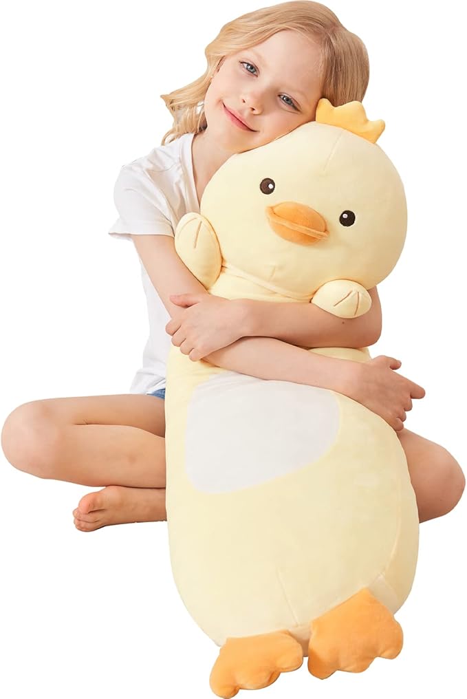 36” Long Duck Plush Body Pillow, Kawaii Cute Yellow Ducks Stuffed Animals, Hugging Squishy Pillow Soft Plushies Toy, Gifts for Kids Girls and Boys, Birthday, Halloween, Christmas