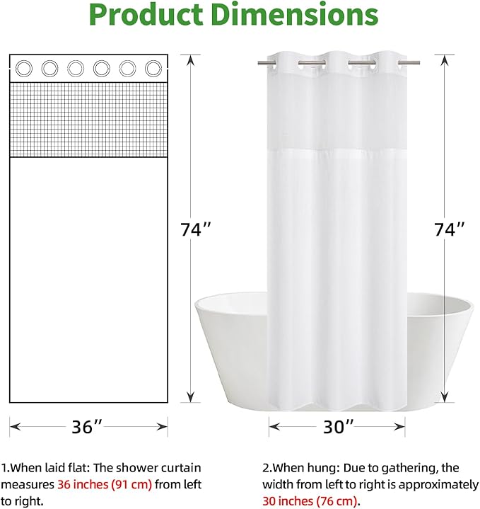 eachope Stall No Hook Shower Curtain with Snap-in Fabric Liner Set,Waffle Weave Shower Curtains for Bathroom,Hotel Luxury Decor Bathroom Curtain Set,Waterproof & Washable,White,36Wx74H