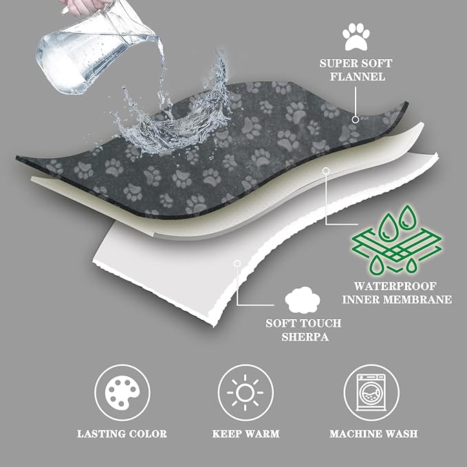 Qeils Waterproof Blanket for Bed Intimacy, Dog Blankets for Large Dogs, Waterproof Cat Blanket Washable, Soft Sherpa Fleece Puppy Blanket, Reversible Throw Protector for Couch Car, 50"X60", Dark Grey