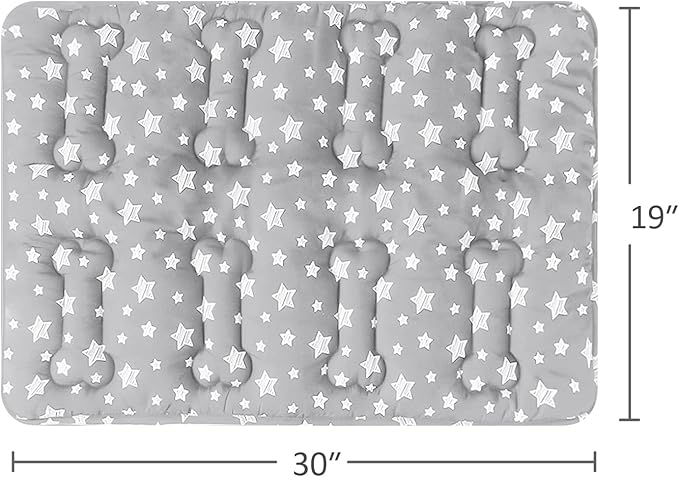 Dog Crate Mat (30" X 19") 2 Pack, Soft Dog Bed Mat with Cute Prints, Personalized Crate Pad, Anti-Slip Bottom, Machine Washable Kennel Pad, Grey