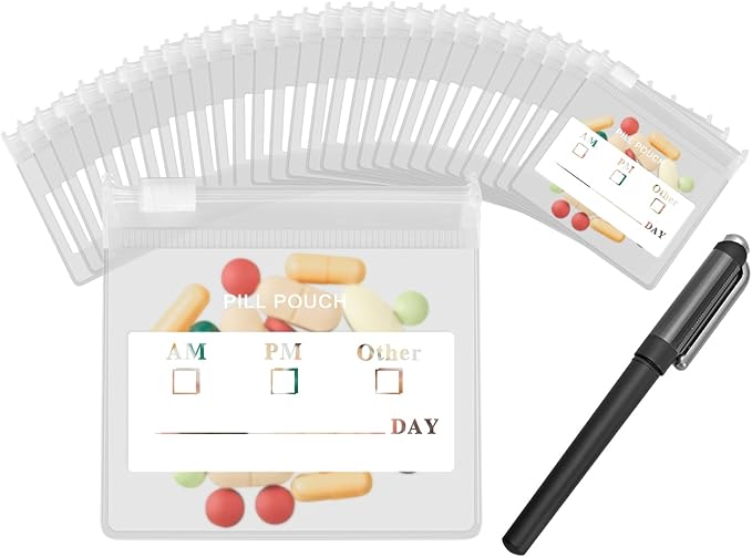 36 Packs Color Pill Pouch Bags 12mil 3 x 2.75 Inch bpa-Free, Frosted Clear EVA Materials, Heavy-Duty Thick Plastic Bags, Seal Zipper for Travel Medicine Organizer, Jewelry, Small Craft Pieces-Clear