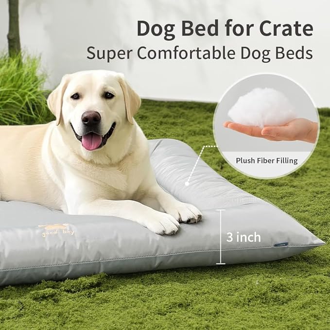 SOMAHE Dog Bed for Dog Crate Oxford Puppy Crate Pad Waterproof Pet Beds Outdoor Cage Mat Easy Rinse Grey 42×28×3 Inch