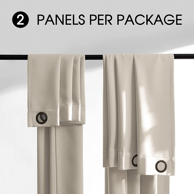 Rutterllow 100% Blackout Curtains, 84 Inches Long Full Blackout Drapes for Bedroom/Kids Room, Thermal Insulated Living Room Window Treatment Drapes (Set of 2 Panels, Brige, 52 x 84 inch)