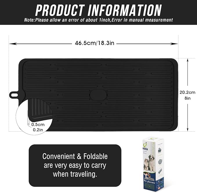 Dahaiwua Waterproof Pet Placemat,Feeding Mats,Non Slipping Cat Food Mats,Cat Food Mats for Floor with Lip,Dog Food Mat-Black