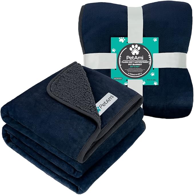 PetAmi Waterproof Dog Blanket Sherpa Fleece, Pet Small Medium Dogs, Reversible Large Cat Throw Bed Couch Sofa Furniture Protector, Soft Plush Microfiber (Medium 29x40, Blue/Gray), Navy/Gray