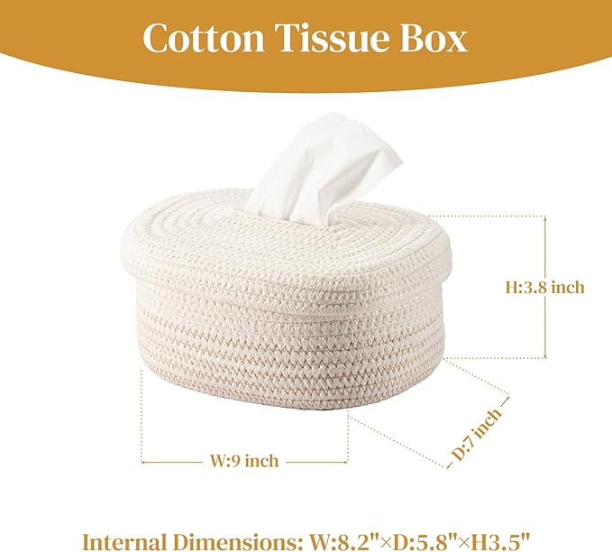 Mesbeslor Fabric Tissue Box Cover with Lid – Rectangular White Woven Tissue Holder for Home, Minimalist Decorative Tissue Case for Bathroom, Living Room, Bedroom