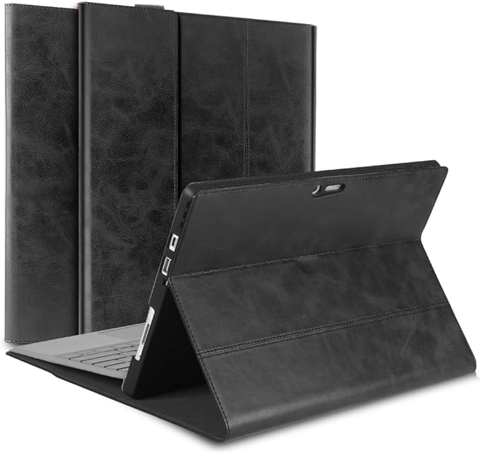 NANRUIL for Microsoft Surface Go 1/2/3 10 inch and Go 4 10.5 inch Case 2018/2020/2021/2023 Genuine Leather Cover Protective Shell Compatible with Type Cover Keyboard and Pencil Holder.Black