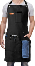Professional Chef Apron for Mens, 100% Cotton Canvas, Kitchen Cooking BBQ Grilling Apron, Durable