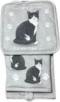 Black and White Cat 3-Piece Kitchen Set - Oven Mitt, Pot Holder & Kitchen Towel Set, Heat Resistant up to 420 F, Soft Quilted Cotton for Cooking, Baking, BBQ, Pet Lover Gifts (Black and White Cat)