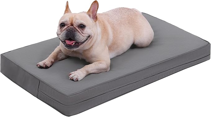 Vonabem Waterproof Dog Bed Medium Pet Crate Pad 30 inch Washable with Removable Cover Reversible, Outdoor Orthopedic Foam Durable Leather Anti-Slip Kennel Pads 29"x18" Grey