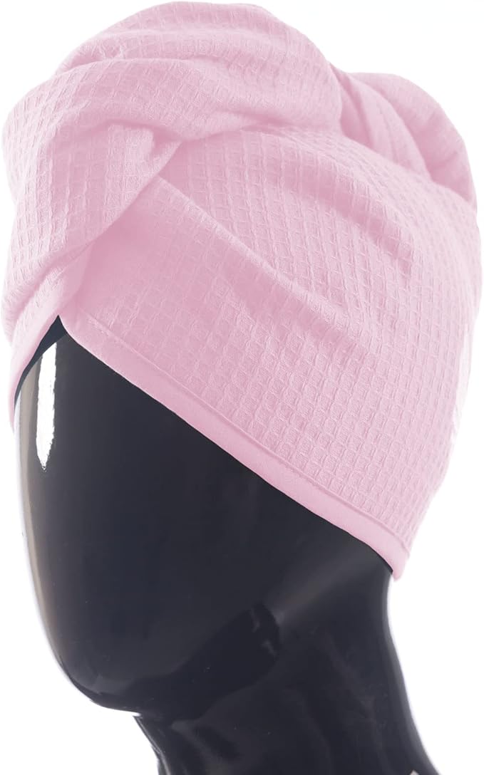 SELARUS 100% Turkish Cotton Hair Towel Wrap for Women,Non Microfiber,400-GSM(Grams per Square Metre),AntiFrizz,Hair Plop Waffle Towels for Curly,Long&Thick Hairs,Turban Head Wrap,1Pack10x26inc