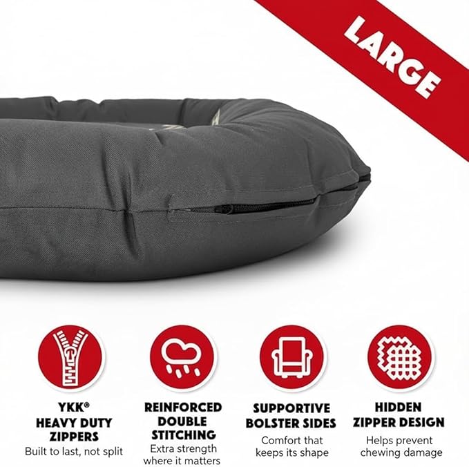 The Dog’s Bed Utility Waterproof Dog Bed, Large, Grey – Durable Outdoor Oxford Fabric, Tough YKK Zippers, Washable Removable Reversible Cover, for Home Car Crate Kennel & Yard