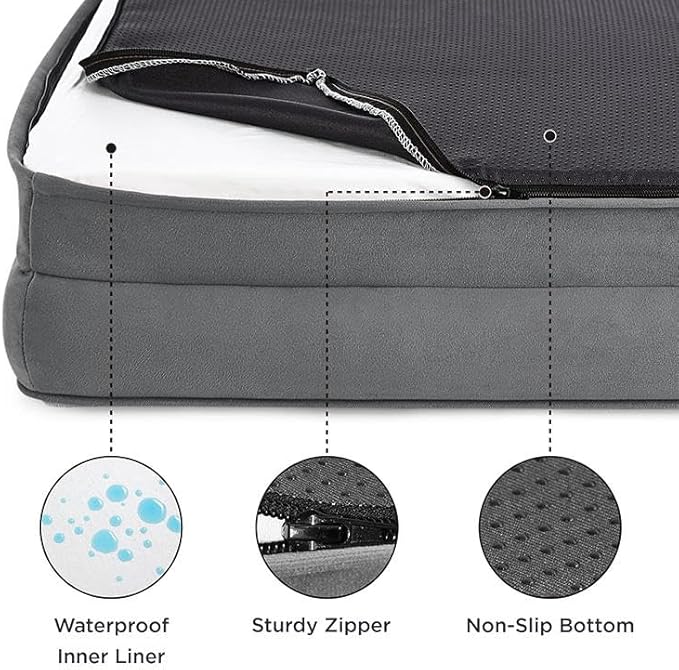 Optimized Orthopedic Dog Bed for Medium Dogs, 30" x 20" Memory Foam Pet Bed with Removable Washable Cover, Waterproof & Non-Slip Sofa Bed for Joint Support, Grey