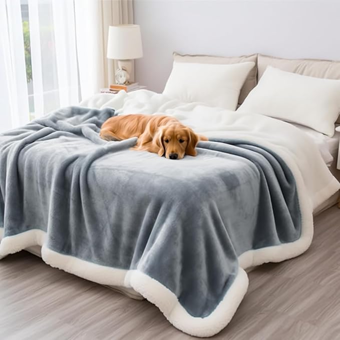 Bedding Aid Waterproof Throw Blanket - Sherpa Fleece Reversible Cover, Soft Warm Leak-Proof Bed & Couch Protector for Kids, Pets & Everyday Spills (Velvet Gray/Cloud White, Throw 50x60