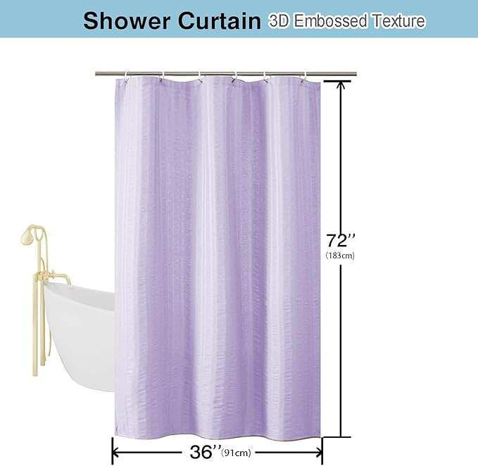 Aiyufeng Light Purple Shower Curtain for Bathroom, Embossed Textured Fabric Shower Curtain for Bathroom - Soft Cloth & Hotel Spa, Machine Washable, 36X72,Light Purple
