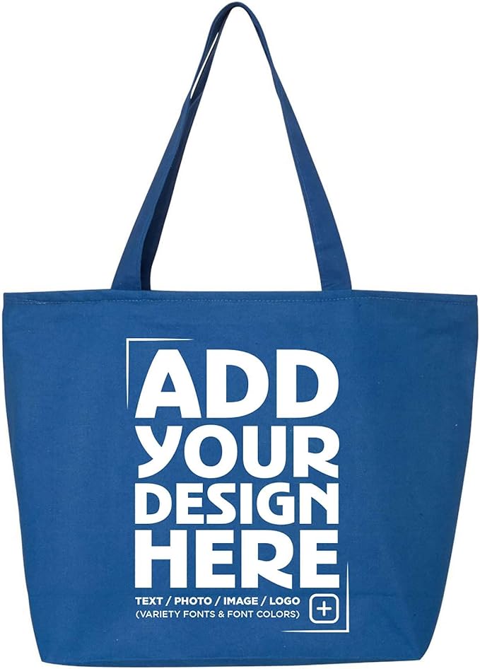 shop4ever Personalized Custom Design Your Own Heavy Canvas Tote with Zipper Reusable Shopping Bag Customizable Gift