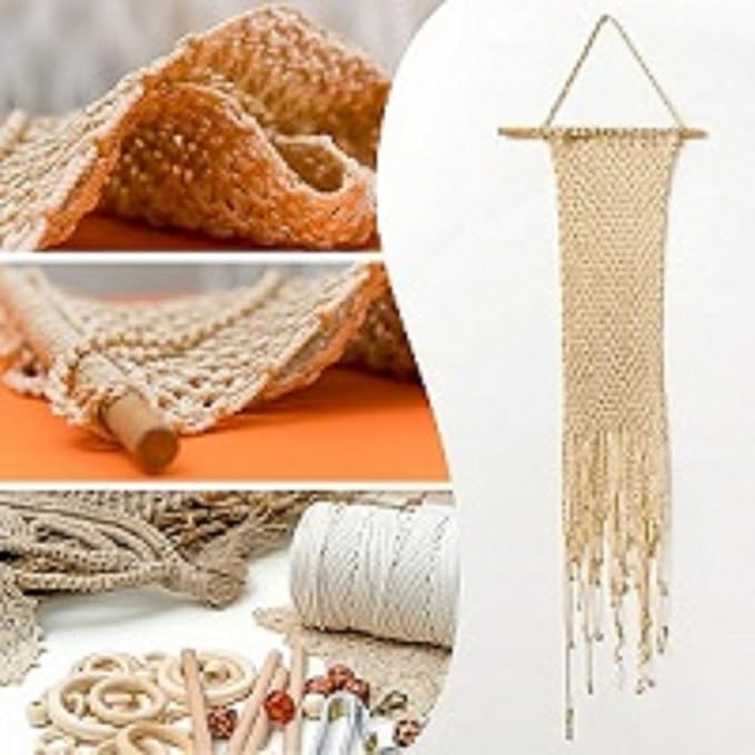 Macrame Kit - 227pc Wall Hanging and Plant Hanger Supplies, 225y Cord 3mm, Beads, Wood Dowels, Rings, E-Book - DIY Craft Starter Set for Adults and Beginners