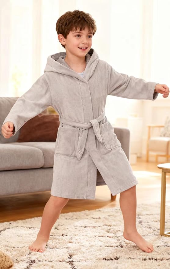 Fraprasty Boys Girls Hooded Robe Soft Touch Robe Kids Terry Cloth Cotton Spa Bathrobe Sleepwear 2-14 Years