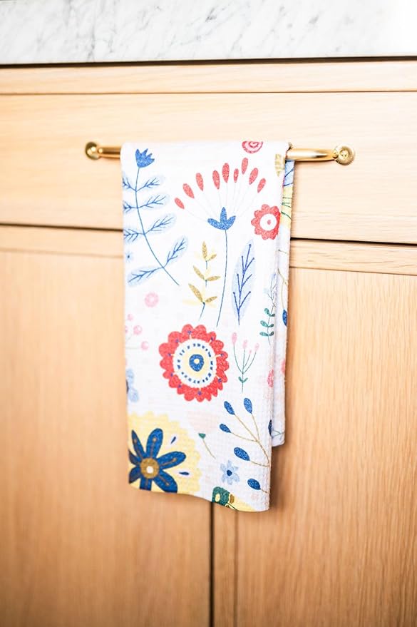 Desert Aqua || 2 Pack Double Sided|| Not Your Ordinary Dish Towels || Waffle Weave Microfiber || Tea Towels || Highly Absorbent || Hanging Loop || Dish Cloths|| Designer Prints|| Flower Garden