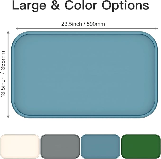 Feedoo Pet Feeding Mat [Warped Resistant Raised Edge], Water-Proof Silicone Placement for Food Water Bowls, Anti-Slip Base Protect Floor, BPA-Free&Dishwasher-Safe [23.5x13.5inch Large, Blue]