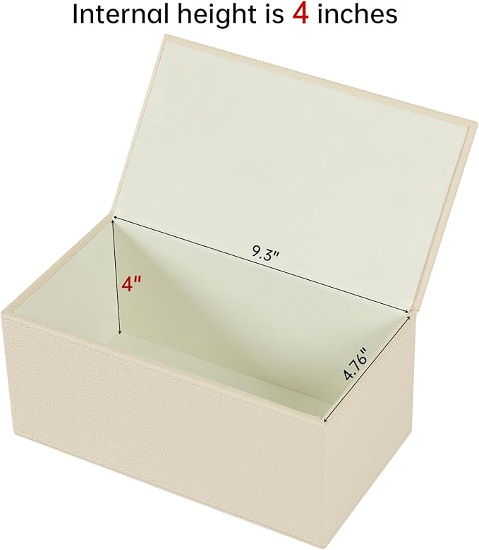 JLAMBOM Rectangle Tissue Box Cover for 120 to 160 Count Box of Tissues, PU Leather Tissue Holder with Magnetic Closure (Beige)