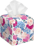 PVC Tissue Box Cover Holder,Flower Square Decorative Organizer,5.2"X5.2"X5.2" Tissue Case for Bathroom,Tabletop,Car,Office