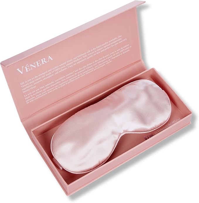 Vénera Silk Sleep Mask - 100% Pure 22 Momme Mulberry Silk Eye Sleeping Mask for Women and Men - Blackout Eye Mask for Sleeping (Light Pink)