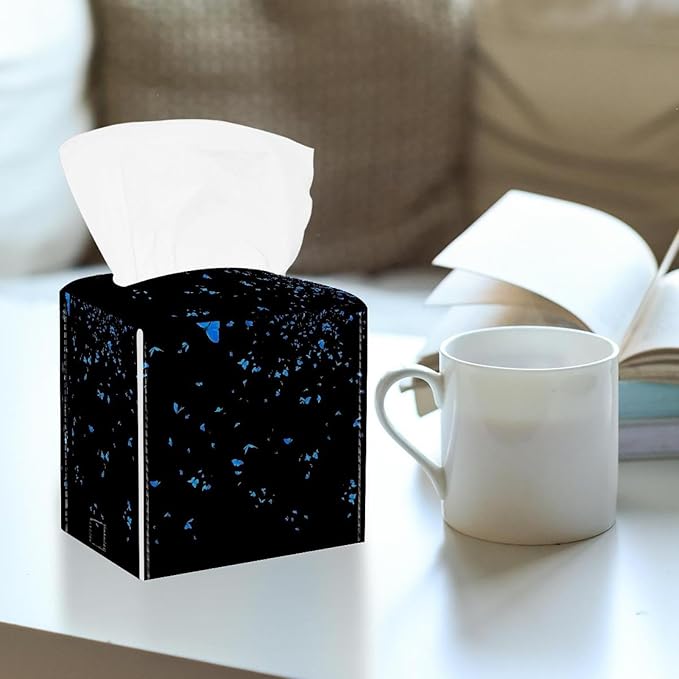 2 Pack Butterfly on Black Background Tissue Box Cover, Modern Holder - Decorative Holder/Organizer for Bathroom Vanity Countertop, Night Stands, Office Desk & Car