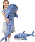 Tezituor 4ft Giant Whale Shark Stuffed Animal, S-Shape Stuffed Shark Plush Toy for Boys Girls, Hugging 47inches Soft Long Ocean Whale Shark Plush Body Pillow for Sleeping