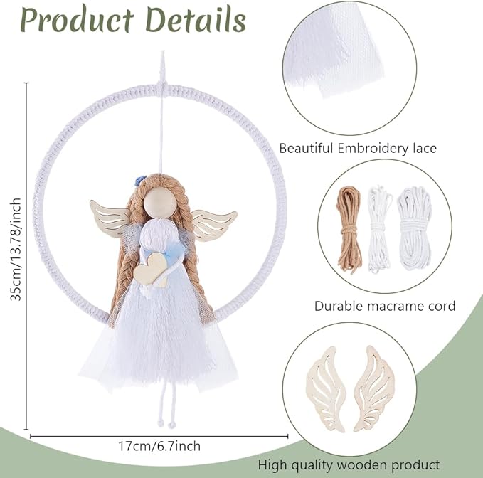 FREEBLOSS 2 Set DIY Macrame Angel Kit Macrame Ornament Kit for Beginners Boho Angel Doll Decor Adults Craft with Instruction Christmas Gift