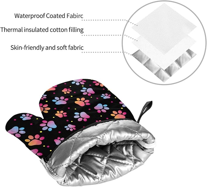 Dog Animal Paws Print Oven Mitts and Pot Holders 4 Pcs Set Oven Gloves and Potholders for Cooking Microwave BBQ Baking Grilling
