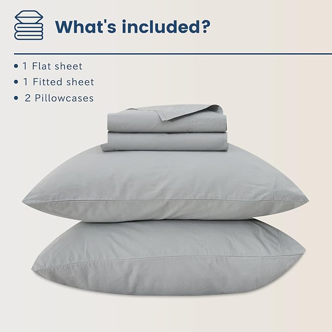 Bedlifes 100% French Linen Sheets Queen Size 18-24”Extra Deep Pocket 4-Piece Set Breathable & Moisture-Wicking,Soft & Durable Sheets for Thick Mattresses(Grey)