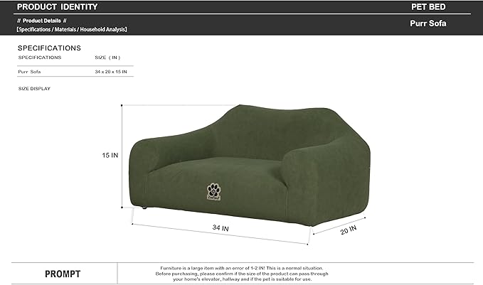 ZoeFleur Pet Sofa Bed, Orthopedic Washable Dog Bed for Small Medium Dogs and Cats, Modern Plush Pet Furniture with Removable Cover(Green)