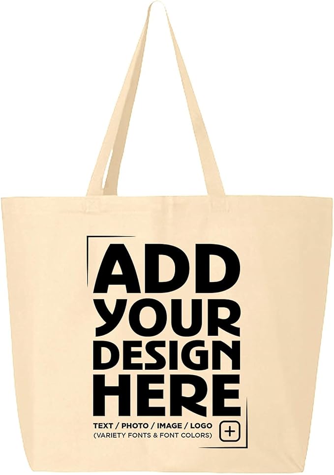 shop4ever Personalized Custom Design Your Own Jumbo Heavy Canvas Tote Reusable Shopping Bag