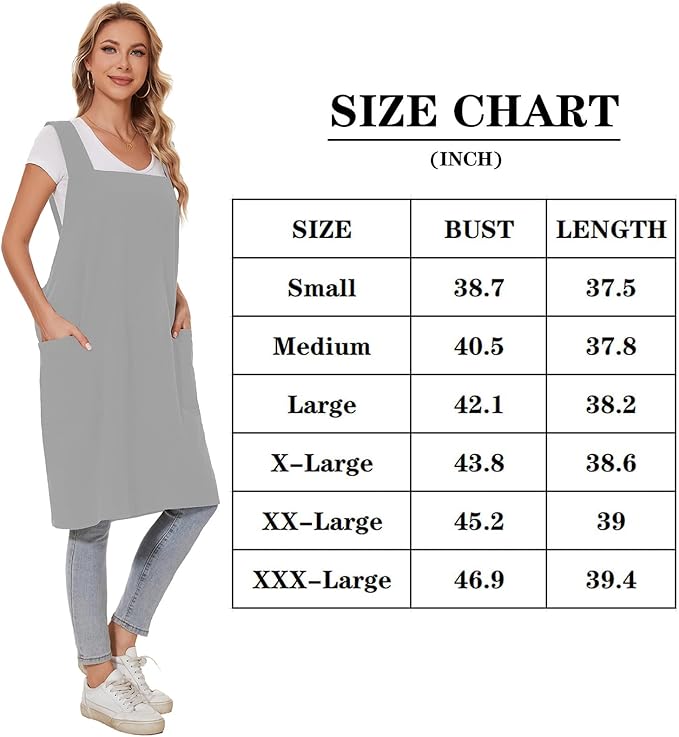 Linen Cotton Aprons for Women Smock Cross-Back Apron with Pockets